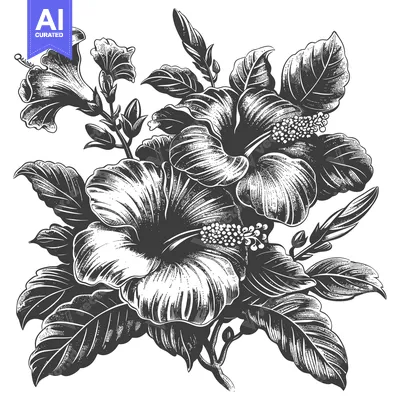 Aset premium populer: Elegant Hibiscus Flowers with Lush Green Leaves