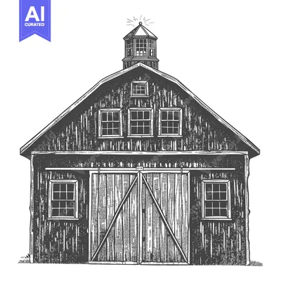 Aset premium populer: A Detailed Illustration Of A Classic Wooden Barn With A Cupola