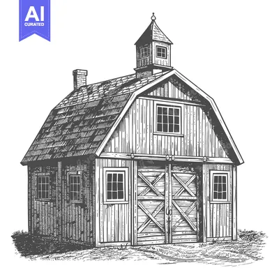 Aset desain premium: A Rustic Wooden Barn with a Gable Roof and Cupola