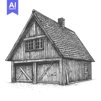 Aset premium populer: A Detailed Drawing Of A Rustic Wooden House