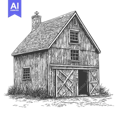 Aset premium populer: A Rustic Wooden Barn with a Gable Roof and Chimney