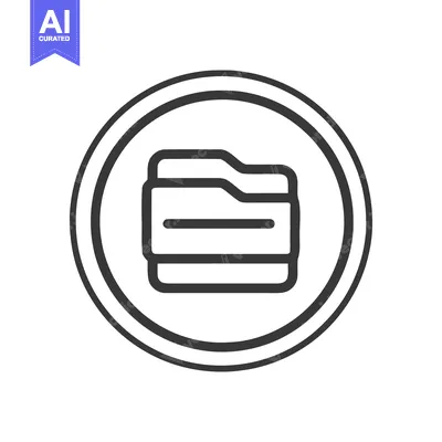 Aset desain premium: Minimalist Folder Icon in Double Circle, Black Outline on White