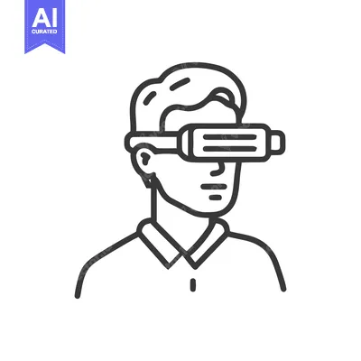 Aset premium populer: Man Wearing VR Headset: Minimalist Line Art Illustration on White Back
