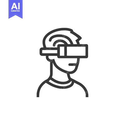 Aset premium populer: Minimalist Line Art: Man Wearing Virtual Reality Headset, Isolated