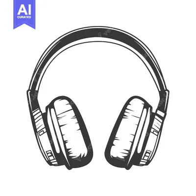 Aset premium populer: An illustrated black and white image of large stereo headphones