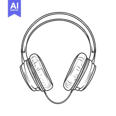 Aset desain premium: Black and white illustration of a modern set of headphones