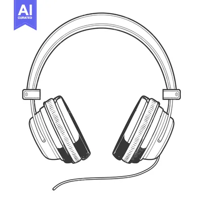 Popular premium asset: Black and white illustration of a pair of headphones over white backgr