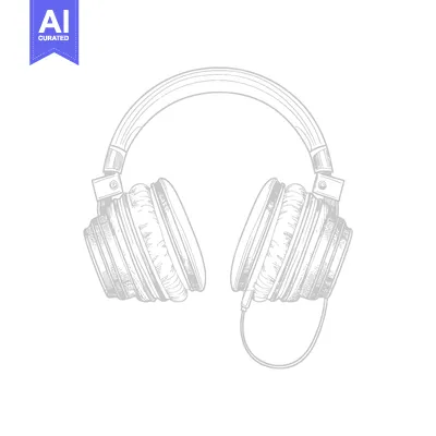 Aset premium populer: Detailed illustration depicts headphones with a cable against a white