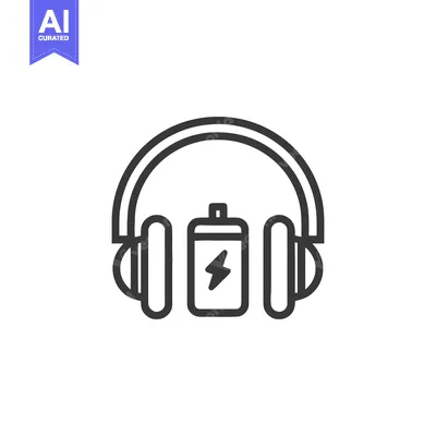 Aset premium populer: Headphones with Battery Icon: Modern Minimalist Line Art Design