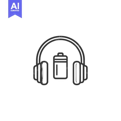 Aset premium populer: Minimalist Headphones and Battery Icon, Outline Style, Clean Design
