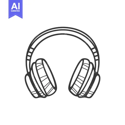 Aset premium populer: A black and white drawing depicting a pair of headphones