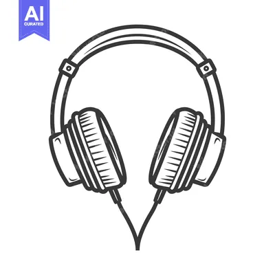 Aset desain premium: A black and white illustration of over ear headphones