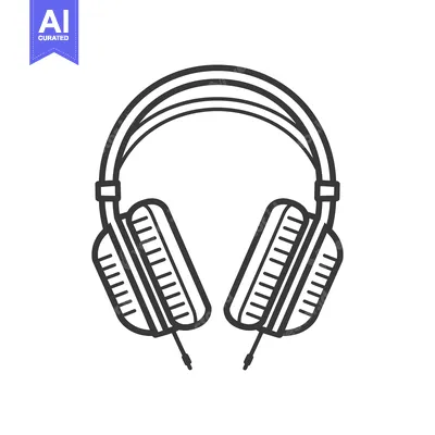 Aset desain premium: A simple black and white line drawing of headphones
