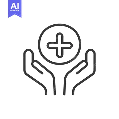 Aset desain premium: Hands Holding Medical Cross Symbol, Healthcare Support Icon, Line Art