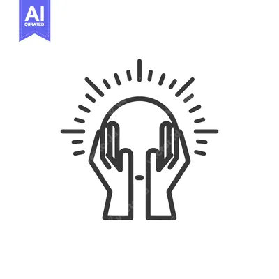 Premium design asset: Hands Holding Sphere with Radiating Lines, Minimalist Icon Design