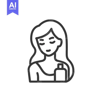 Aset desain premium: Minimalist Icon: Woman with Closed Eyes Holding Beauty Product