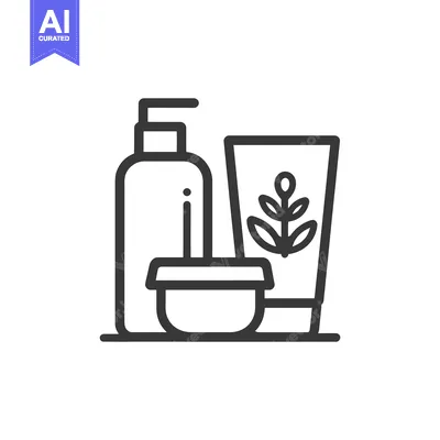 Aset desain premium: Minimalist Line Art: Organic Skincare Set with Bottle, Tube, and Jar