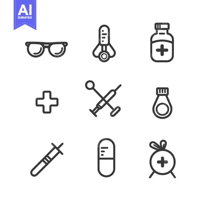 Aset premium populer: Medical icons depicting various health related tools and symbols