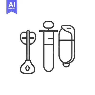 Aset premium populer: Simplified line art depicting medical laboratory equipment and tools
