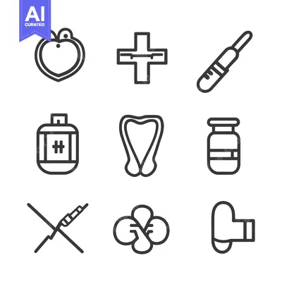 Aset premium populer: Simple vector line art depicting various medical and health icons