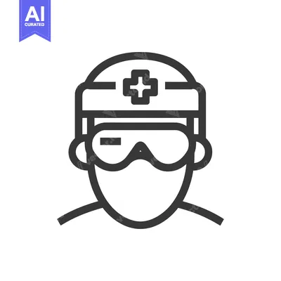 Aset premium populer: Surgeon Icon: Minimalist Line Art of Medical Professional with Mask an