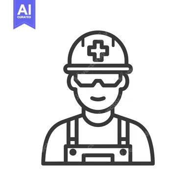 Popular premium asset: Construction Worker Icon with Hard Hat and Overalls, Line Art Style