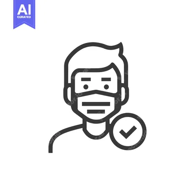 Premium design asset: Man Wearing Mask with Checkmark Icon, Line Art Illustration