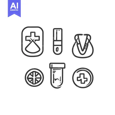Aset desain premium: Several unique medical and scientific icons depicted in black lines