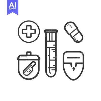 Aset desain premium: Simple vector medical symbols representing healthcare and treatment co