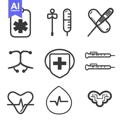 Aset premium populer: Medical icons represent healthcare and medical concepts in simple line