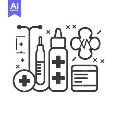 Aset premium populer: Simplified graphic depicts healthcare equipment and medical supplies r