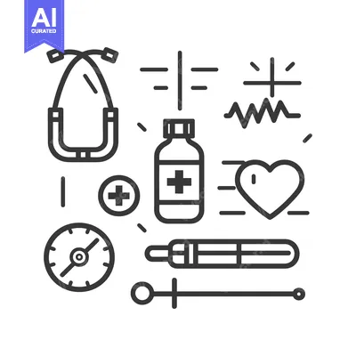 Aset desain premium: Graphic design of healthcare and medical equipment symbols