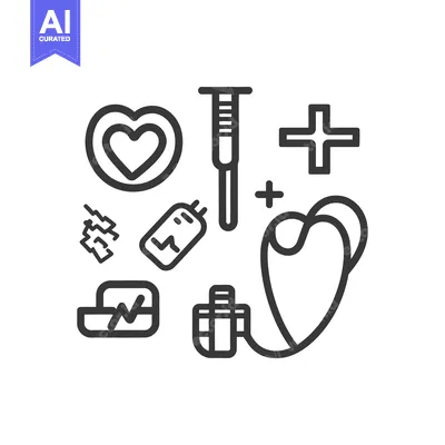 Aset desain premium: Medical healthcare and science instruments presented in a black and wh