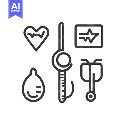 Aset desain premium: Black and white line icons representing medical and healthcare subject