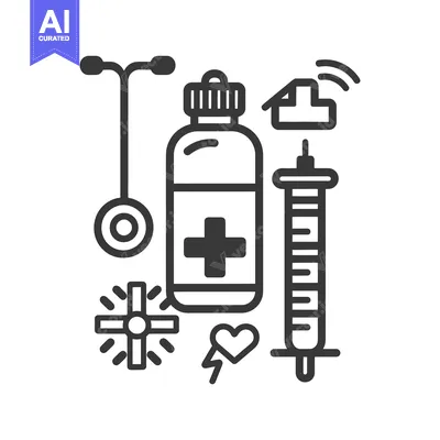 Aset premium populer: Medical Equipment and Supplies Depicted in Black and White Style