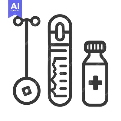 Aset desain premium: Simple Line Drawings of Medical Equipment on White Background