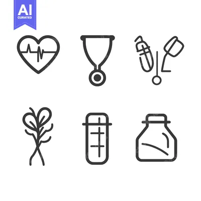 Aset desain premium: A collection of medical health and nature icons symbols