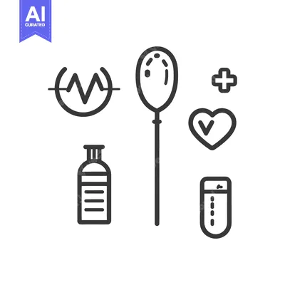 Popular premium asset: Black outlined medical symbols representing health and care concepts