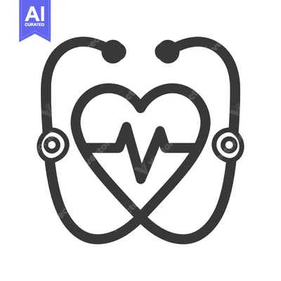 Aset desain premium: A stethoscope surrounding a heart symbol with a heartbeat line