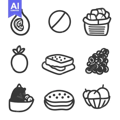 Popular premium asset: Black and white line drawings of various food icons arranged together