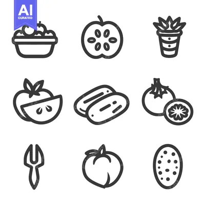 Aset premium populer: Illustrations of various fruits vegetables and a small decorative plan