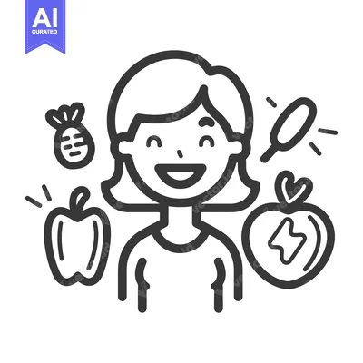 Popular premium asset: A smiling person is surrounded by various healthy food items
