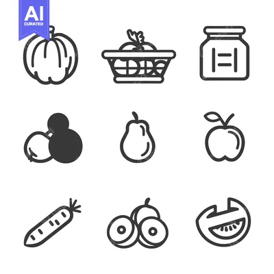 Various fruits and vegetables depicted as simple icon illustrations