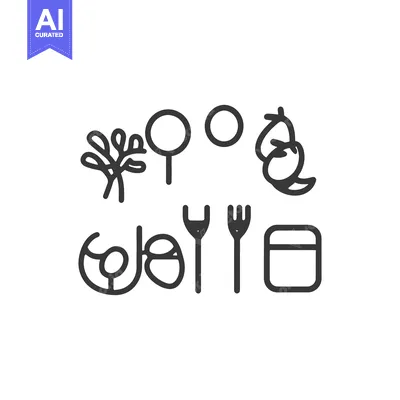 Aset desain premium: Artistic illustration of various food and kitchen related objects
