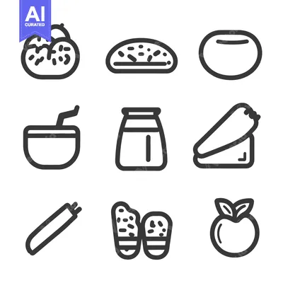 Aset premium populer: Collection of illustrated food items with clean simple lines