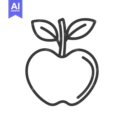 Aset desain premium: A simple outlined depiction of a healthy fruit apple and leaves