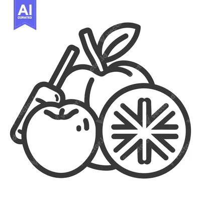 Premium design asset: A line art illustration of several fruits and a twig