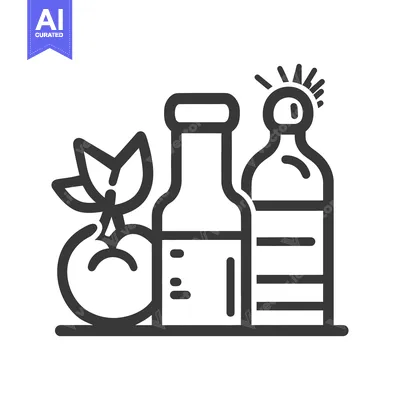 Premium design asset: A simple line drawing depicting various food and drink items