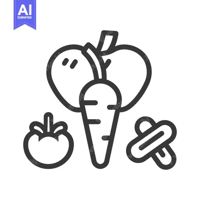 Aset desain premium: Simple black and white line drawing of various fresh produce