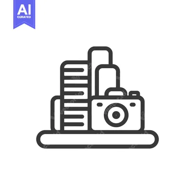 Popular premium asset: Minimalist Icon of Camera and Cityscape, Photography Concept, Black Ou